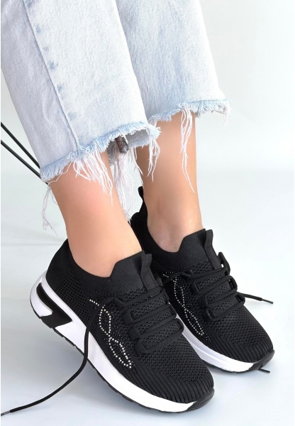 Belan Siyah Triko Bağcıklı Spor Ayakkabı