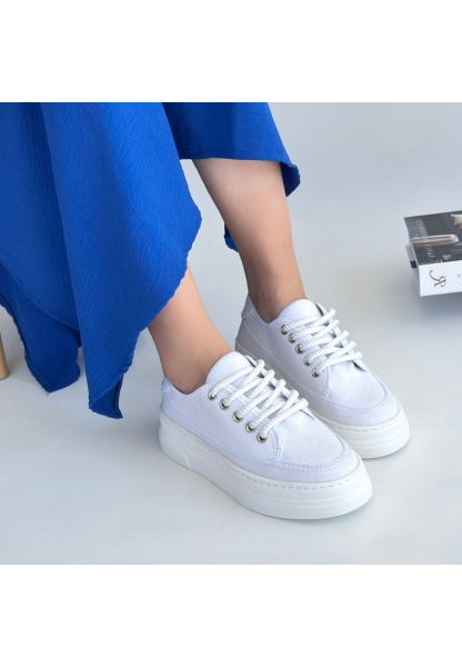 Carin Beyaz Keten Bağcıklı Spor Ayakkabı
