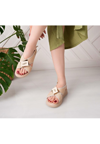 Cate Bej Hasır Cilt Sandalet