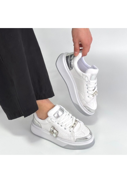 Ceans Beyaz Cilt Bağcıklı Spor Ayakkabı