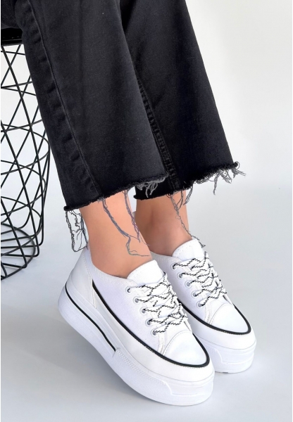 Dalen Beyaz Keten Bağcıklı Spor Ayakkabı