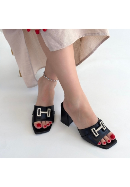 Erew Siyah Cilt Topuklu Terlik