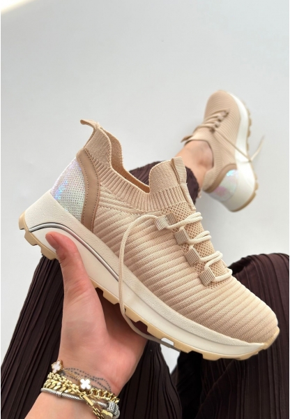 Feort Bej Triko Bağcıklı Spor Ayakkabı