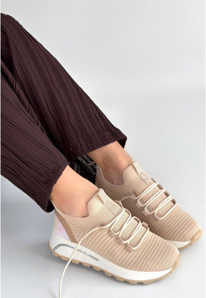 Feort Bej Triko Bağcıklı Spor Ayakkabı