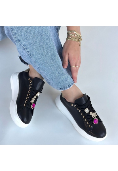 Gane Siyah Cilt Bağcıklı Spor Ayakkabı