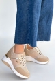 Geja Bej Cilt Bağcıklı Spor Ayakkabı