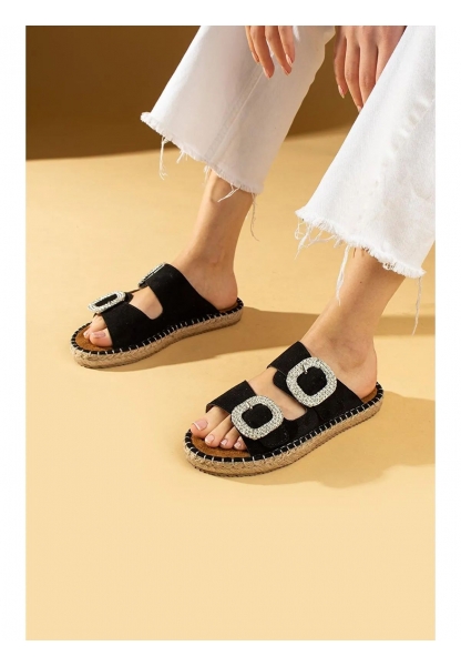 Hertas Siyah Nubuk Tokalı Terlik