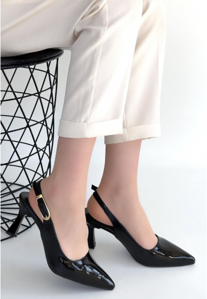 Hies Siyah Rugan Topuklu Ayakkabı