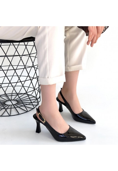 Hies Siyah Rugan Topuklu Ayakkabı