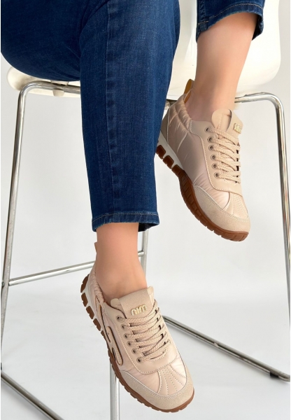 Huer Bej Nubuk Bağcıklı Spor Ayakkabı