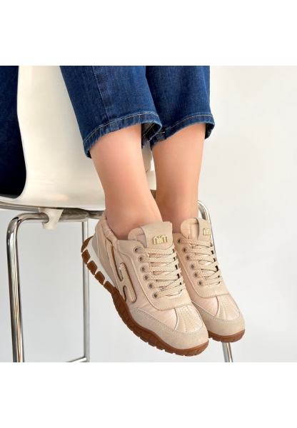 Huer Bej Nubuk Bağcıklı Spor Ayakkabı