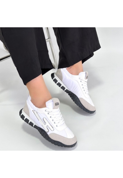Huer Beyaz Nubuk Bağcıklı Spor Ayakkabı