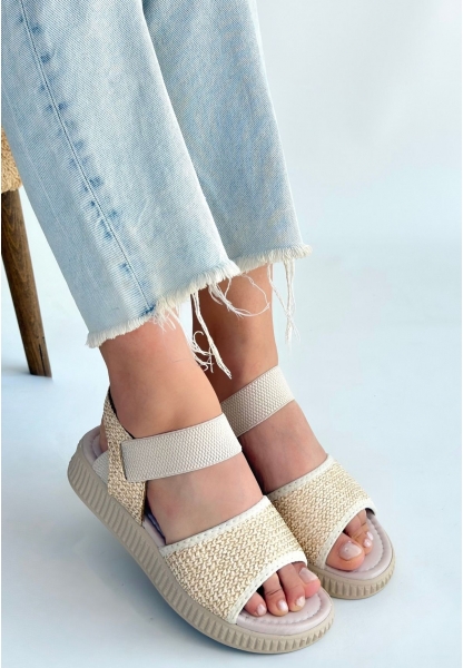 Jake Bej Hasır Cilt Sandalet