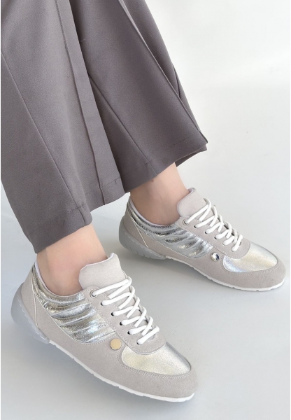 Jawen Gri Nubuk Gümüş Detaylı Spor Ayakkabı