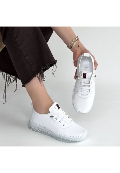 Jiten Beyaz Deri Bağcıklı Spor Ayakkabı