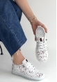 Jiten Beyaz Desenli Deri Bağcıklı Spor Ayakkabı