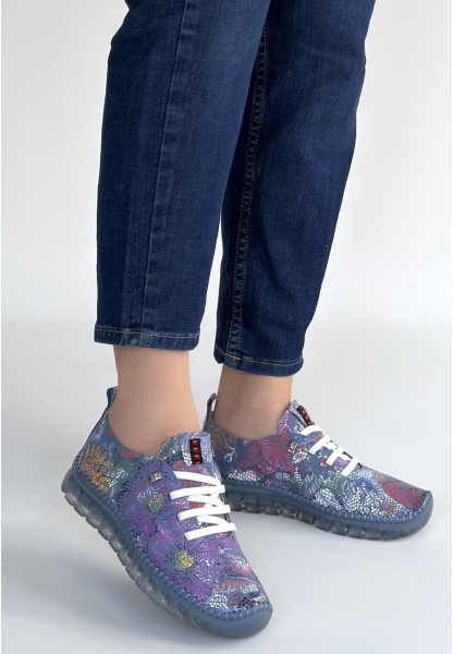 Jiten Mor Desenli Deri Bağcıklı Spor Ayakkabı