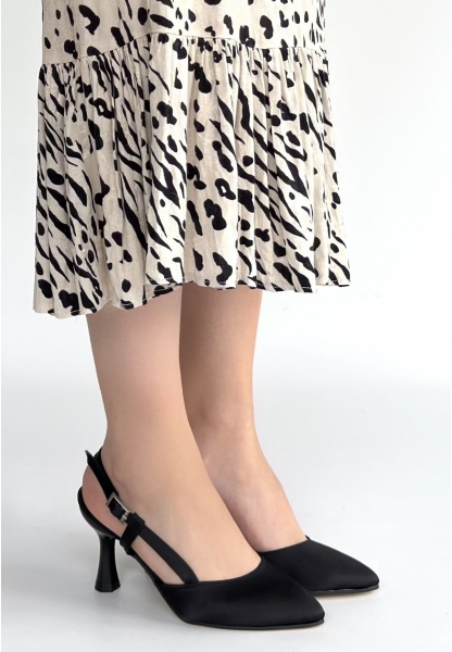 Joga Siyah Cilt Simli Topuklu Ayakkabı