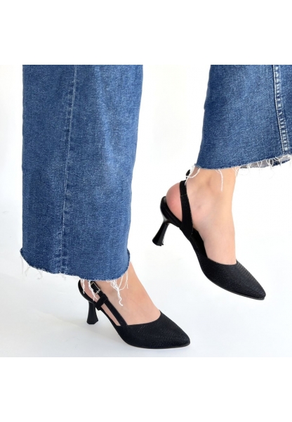 Joga Siyah Saten Simli Topuklu Ayakkabı