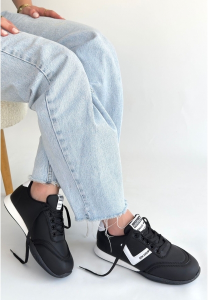 Jowen Siyah Cilt Beyaz Detaylı Bağcıklı Spor Ayakkabı