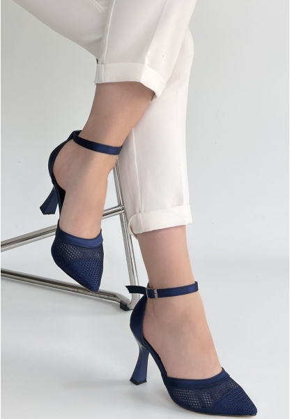 Keny Lacivert Saten Topuklu Ayakkabı