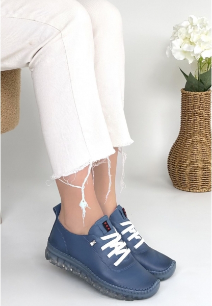 Kitta Mavi Deri Bağcıklı Spor Ayakkabı