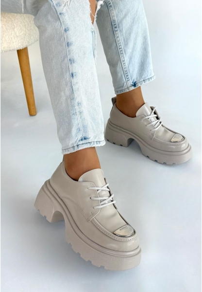 Kiya Bej Rugan Dolgu Topuk Oxford Ayakkabı