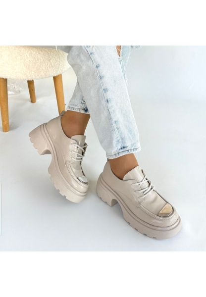 Kiya Bej Rugan Dolgu Topuk Oxford Ayakkabı