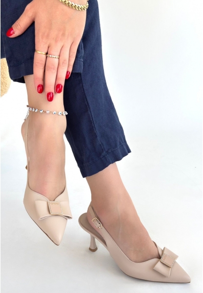 Leyya Bej Cilt Topuklu Ayakkabı