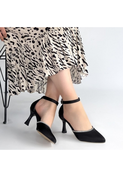 Mejja Siyah Saten Topuklu Ayakkabı