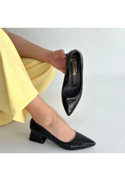 Meort Siyah Rugan Topuklu Ayakkabı