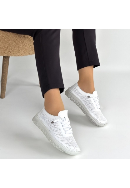 Merja Beyaz Deri Bağcıklı Spor Ayakkabı