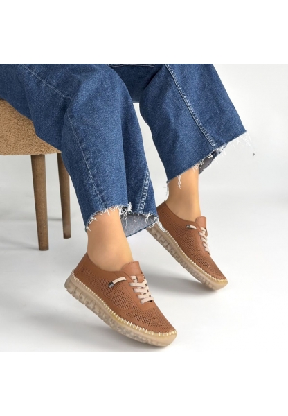 Merja Taba Deri Bağcıklı Spor Ayakkabı