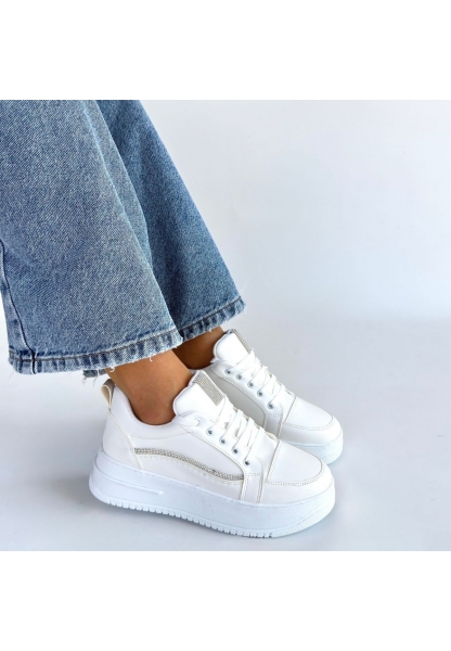Natte Beyaz Cilt Bağcıklı Spor Ayakkabı