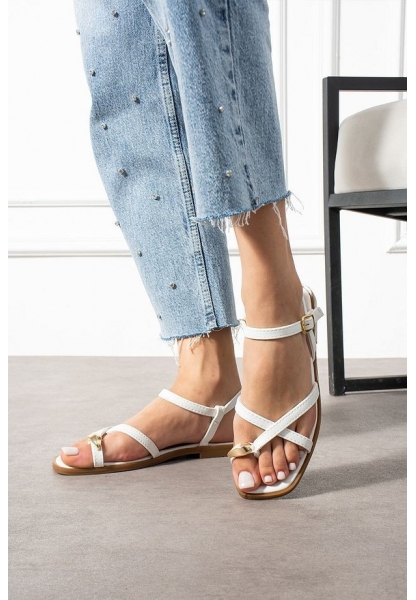 Nordi Beyaz Cilt Kemerli Sandalet