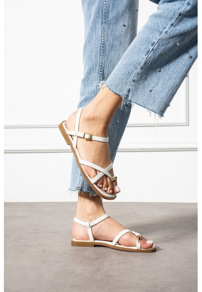 Nordi Beyaz Cilt Kemerli Sandalet