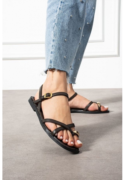 Nordi Kahverengi Cilt Kemerli Sandalet