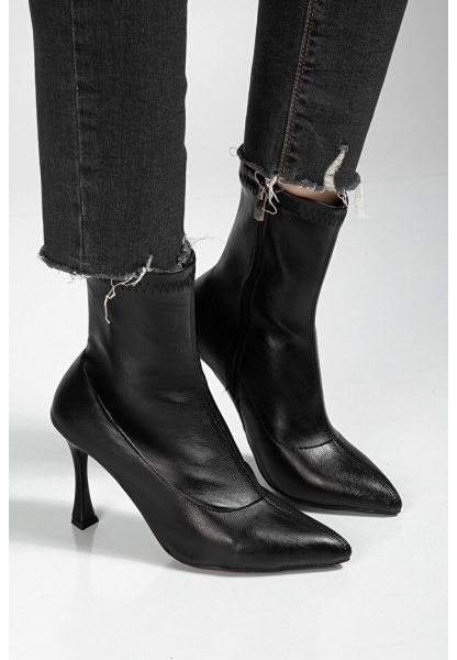 Orjen Siyah Cilt Streç Topuklu Bot