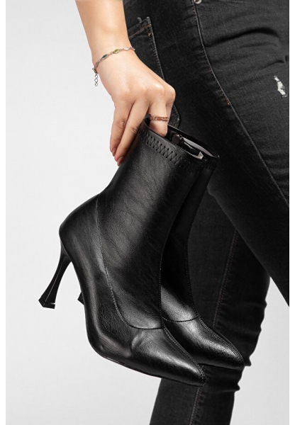 Orjen Siyah Cilt Streç Topuklu Bot