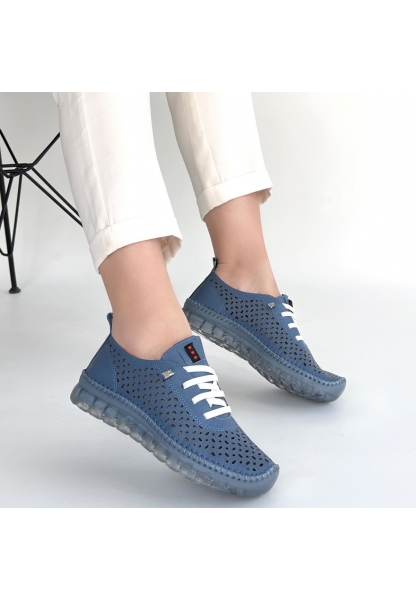 Otja Mavi Deri Lazerli Bağcıklı Spor Ayakkabı