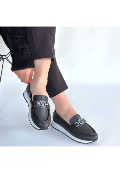 Otra Siyah Cilt Babet Ayakkabı