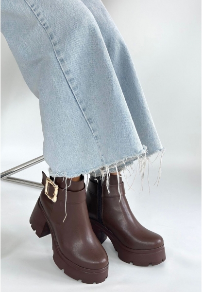 Pinma Kahverengi Cilt Topuklu Bot