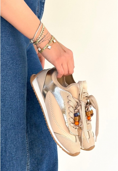 Riaf Bej Cilt Bağcıklı Spor Ayakkabı