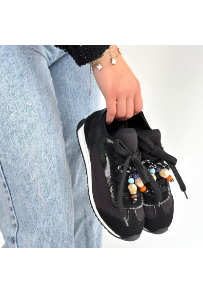 Riaf Siyah Cilt Bağcıklı Spor Ayakkabı