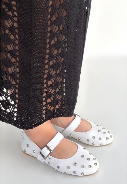 Ritta Beyaz Cilt Kemerli Babet Ayakkabı