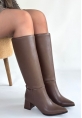 Roksa Acı Kahvei Cilt Topuklu Çizme