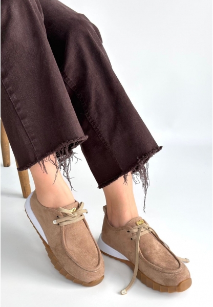 Sier Bej Süet Bağcıklı Spor Ayakkabı