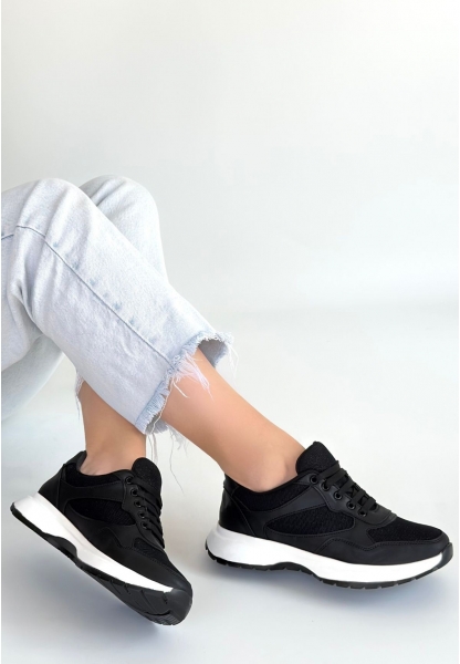 Slar Siyah Cilt Simli Bağcıklı Spor Ayakkabı