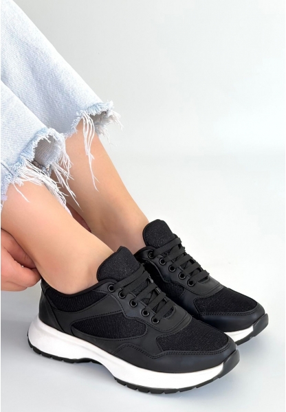 Slar Siyah Cilt Simli Bağcıklı Spor Ayakkabı