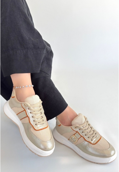 Tanwe Bej Cilt Bağcıklı Spor Ayakkabı